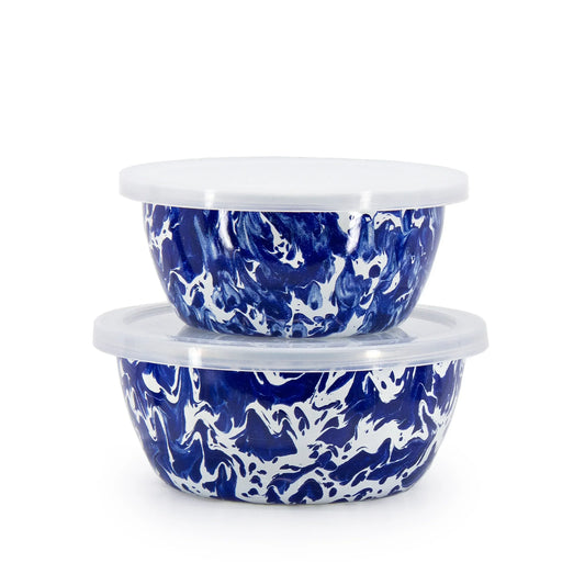 CB30-2 - Cobalt Swirl Swirl 2 pc Prep Bowl Set - Golden Rabbit Enamelware