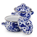CB32S2 - Cobalt Swirl Petite Tureens - Set of 2 - Golden Rabbit Enamelware