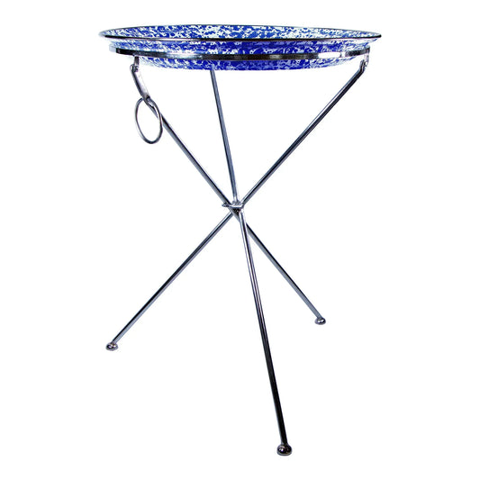 CB70 - Cobalt Swirl Tray with Steel Table Base - Golden Rabbit Enamelware