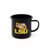 CK112BLA-LSU01 - Louisiana State (LSU) Enamelware 16oz Mug, Black Speckle - Golden Rabbit Enamelware