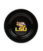 CK20BLA-LSU01-4 - Louisiana State (LSU) Enamelware Dinner Plates, Black Speckle, Set of 4 - Golden Rabbit Enamelware