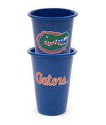 CK93MBU-UF01-2 - U of Florida Enamelware 14oz Tumblers, Medium Blue Speckle, Set of 2 - Golden Rabbit Enamelware