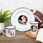 CV20BLA-FSU02-4 - Florida State Enamelware Dinner Plates, Black Rim, Set of 4 - Golden Rabbit Enamelware