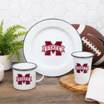 CV20GRY-MSU01-4 - Mississippi State Enamelware Dinner Plates, Grey Rim, Set of 4 - Golden Rabbit Enamelware