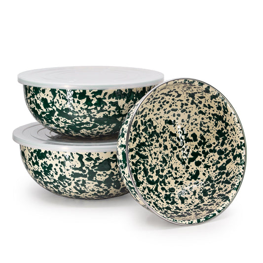 ecomposer-color-green and cream, D54GCM - Splatter Covered Multi-Purpose Bowl Set, Green And Cream