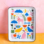 Lisa Congdon x CCH Pink Dog Small Rectangle Tray, Black Rim