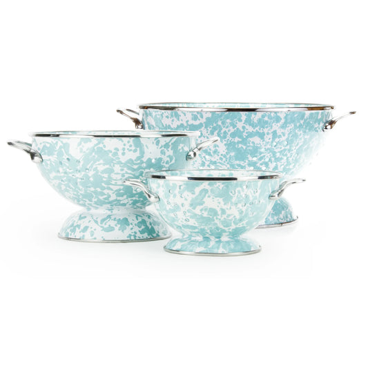 GLCOLS - Sea Glass Swirl Set Of Colanders - Golden Rabbit Enamelware