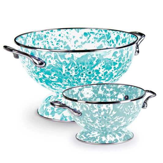 GLPLC - Sea Glass Large And Petite Colanders - Golden Rabbit Enamelware