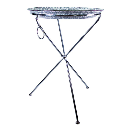 GY70 - Grey Swirl Tray with Steel Table Base - Golden Rabbit Enamelware