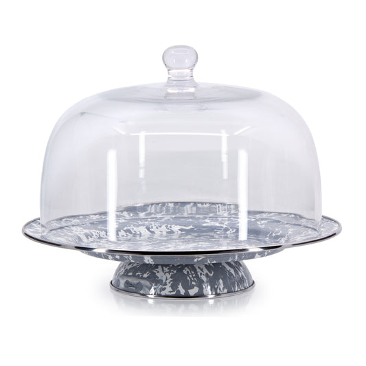 Grey Swirl Cake Plate with Cover