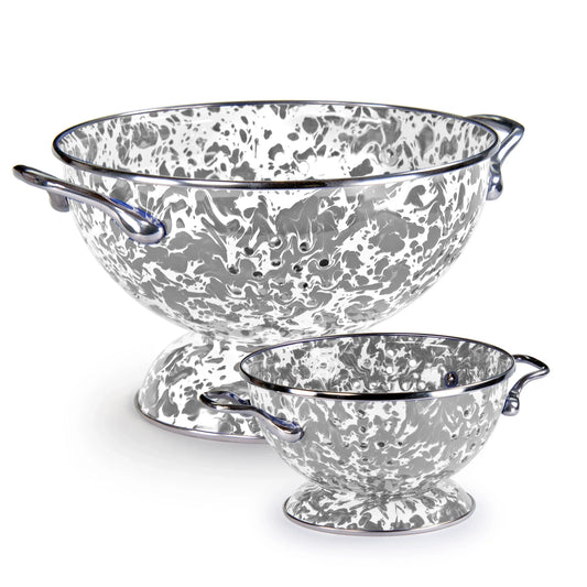 GYPLC - Grey Swirl Large And Petite Colanders - Golden Rabbit Enamelware