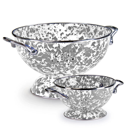 GYPLC - Grey Swirl Large And Petite Colanders - Golden Rabbit Enamelware