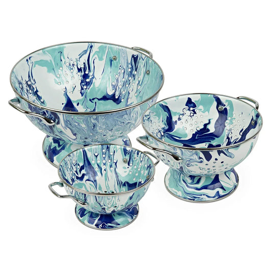 LGCOLS - Lagoon Set of Colanders - Golden Rabbit Enamelware