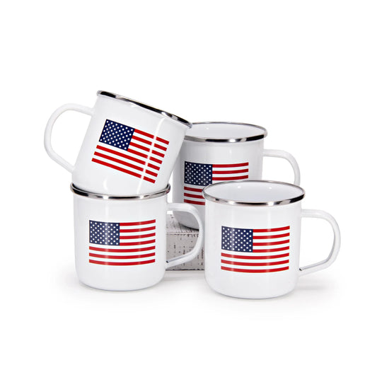 US05S4 - Set of 4 US Flag Adult Mugs - Golden Rabbit Enamelware