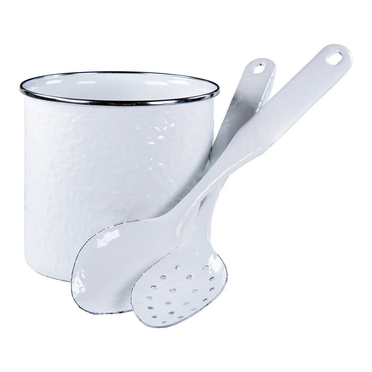 WW34C - Solid White Utensil Holder Spoon Set - Golden Rabbit Enamelware