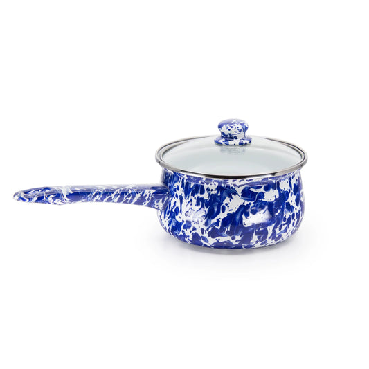 CB19 - Cobalt Swirl Sauce Pan - Golden Rabbit Enamelware