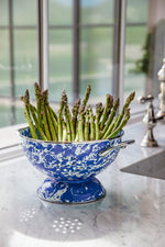 CB27 - Cobalt Swirl Medium Colander - Golden Rabbit Enamelware