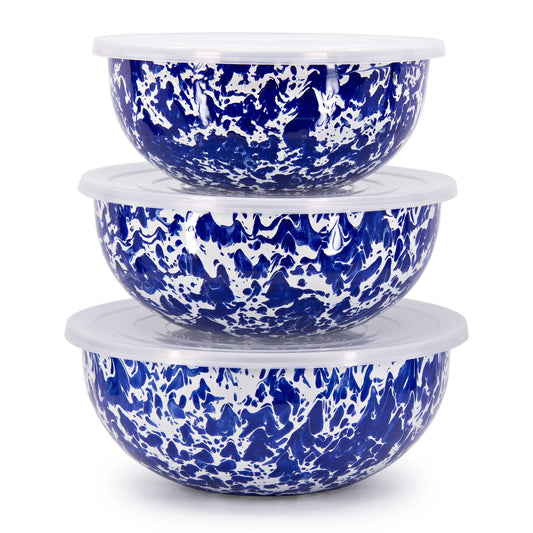 CB54 - Cobalt Swirl Mixing Bowls - Golden Rabbit Enamelware