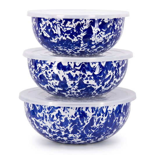 CB54 - Cobalt Swirl Mixing Bowls - Golden Rabbit Enamelware
