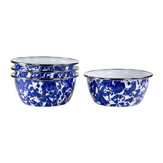 CB61S4 - Cobalt Swirl Salad Bowls - Set of 4, Cobalt - Golden Rabbit Enamelware