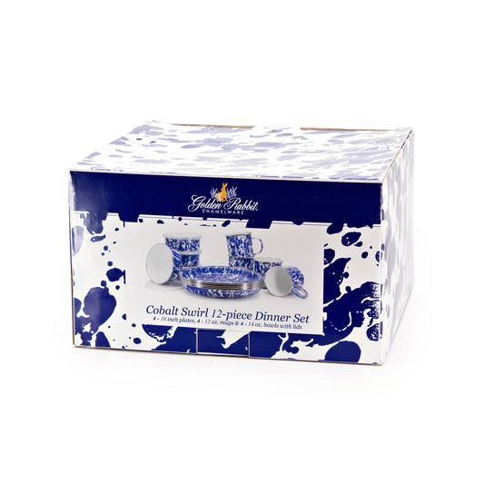 CB94 - Cobalt Swirl 12-Piece Dinnerware Set - Golden Rabbit Enamelware