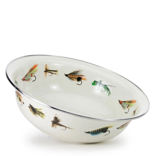 FF03 - Fishing Fly Serving Bowl - Golden Rabbit Enamelware