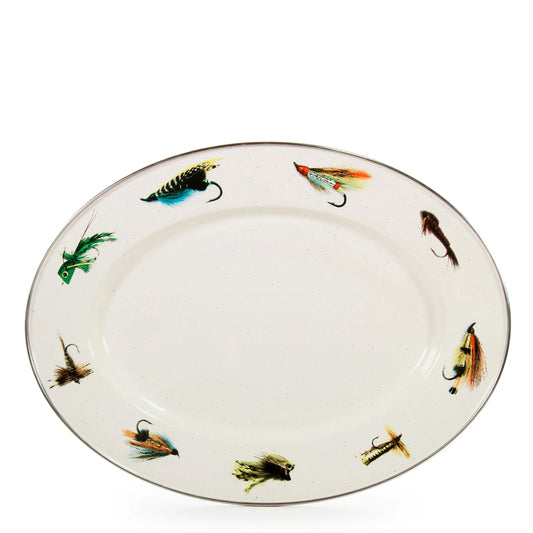 FF06 - Fishing Fly Oval Platter - Golden Rabbit Enamelware