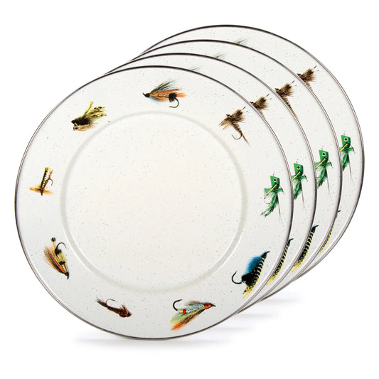 FF11S4 - Fishing Fly Sandwich Plates - Set of 4 - Golden Rabbit Enamelware
