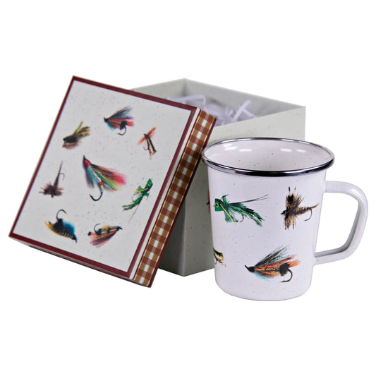 FF86 - Fishing Fly 16 oz Latte Mug Gift Box - Golden Rabbit Enamelware