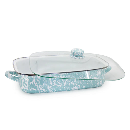 GL15 - Sea Glass Swirl Roasting Pan - Golden Rabbit Enamelware