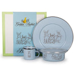 GRB99 - Blue Bunnies Child Set - Golden Rabbit Enamelware