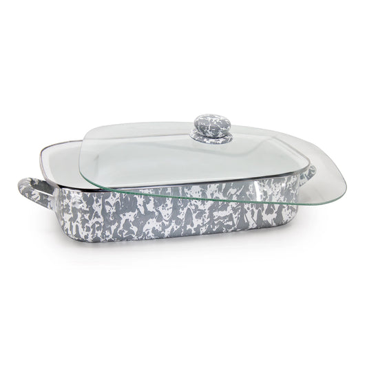 GY15 - Grey Swirl Roasting Pan - Golden Rabbit Enamelware