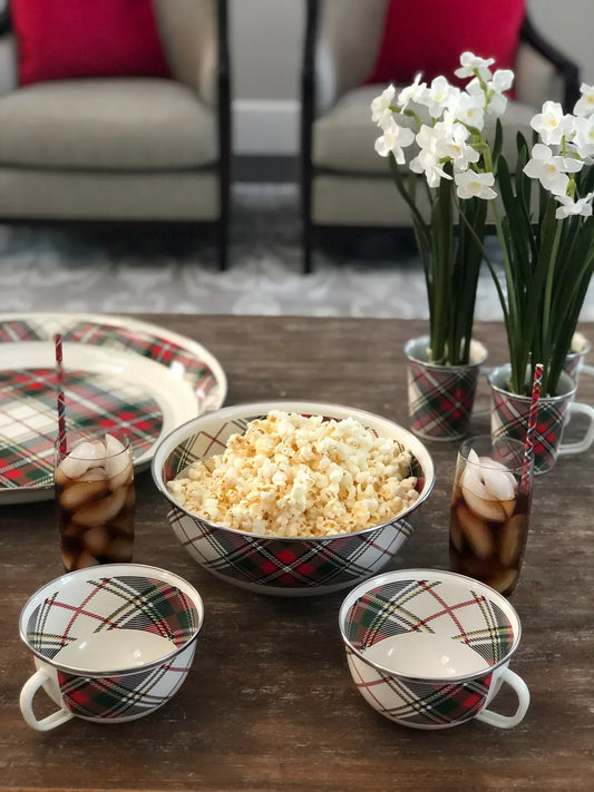 HP103 - Highland Plaid Popcorn Bowl Gift - Golden Rabbit Enamelware