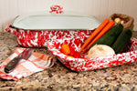 RD78 - Red Swirl Baking Pan - Golden Rabbit Enamelware