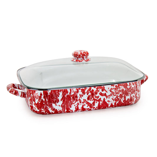 RD15 - Red Swirl Roasting Pan - Golden Rabbit Enamelware