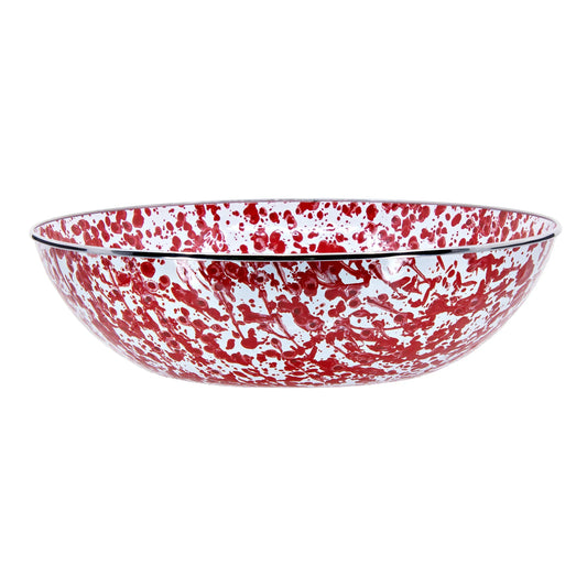 RD18 - Red Swirl Catering Bowl - Golden Rabbit Enamelware