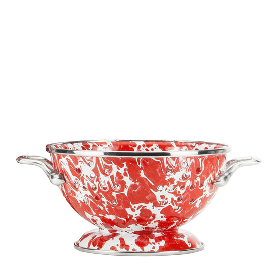 RD24 - Red Swirl Petite Colander - Golden Rabbit Enamelware