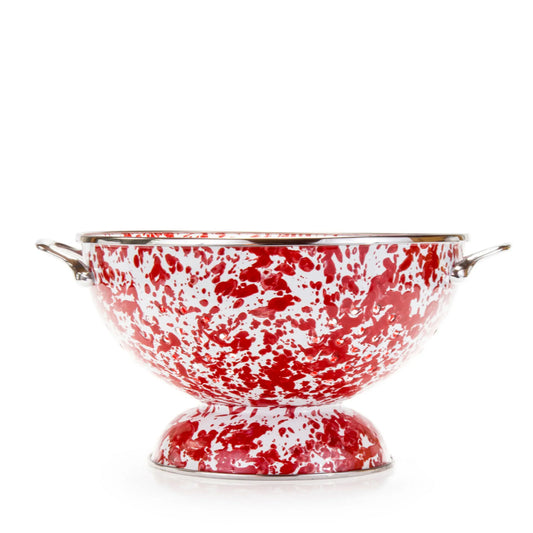 RD25 - Red Swirl Large Colander - Golden Rabbit Enamelware