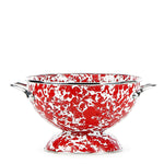 RD27 - Red Swirl Medium Colander - Golden Rabbit Enamelware