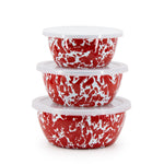 RD30 - Red Swirl Nesting Bowls - Golden Rabbit Enamelware
