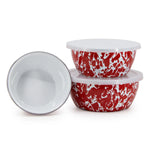 RD30 - Red Swirl Nesting Bowls - Golden Rabbit Enamelware