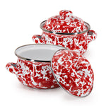 RD32S2 - Red Swirl Petite Tureens - Set of 2 - Golden Rabbit Enamelware