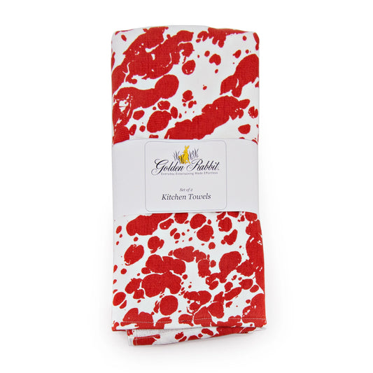 RD52 - Red Swirl Kitchen Towel Set - of 2 - Golden Rabbit Enamelware