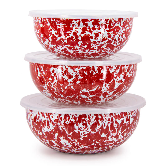 RD54 - Red Swirl Mixing Bowls - Golden Rabbit Enamelware