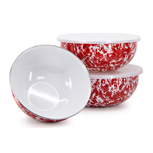 RD54 - Red Swirl Mixing Bowls - Golden Rabbit Enamelware