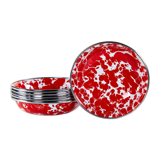 RD59S6 - Red Swirl Tasting Dishes - Set of 6 - Golden Rabbit Enamelware