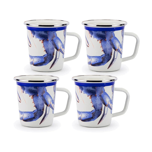 SE66S4 - Blue Crab 16 oz Latte Mugs - Set of 4 - Golden Rabbit Enamelware