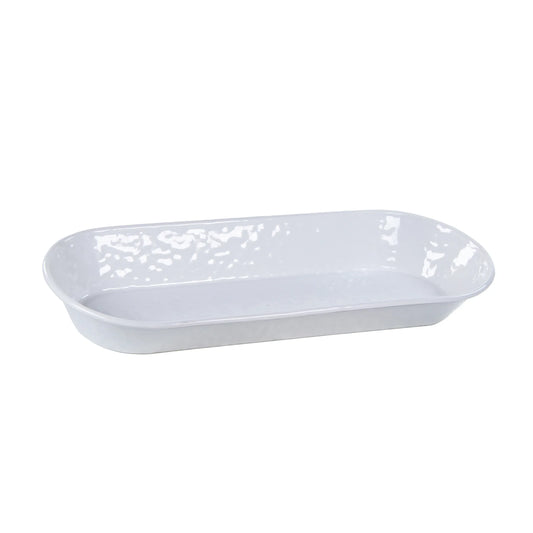 WW10 - White Solid Oval Basket - Golden Rabbit Enamelware