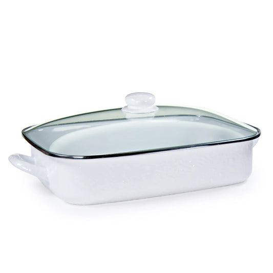 WW15 - White Solid Roasting Pan - Golden Rabbit Enamelware