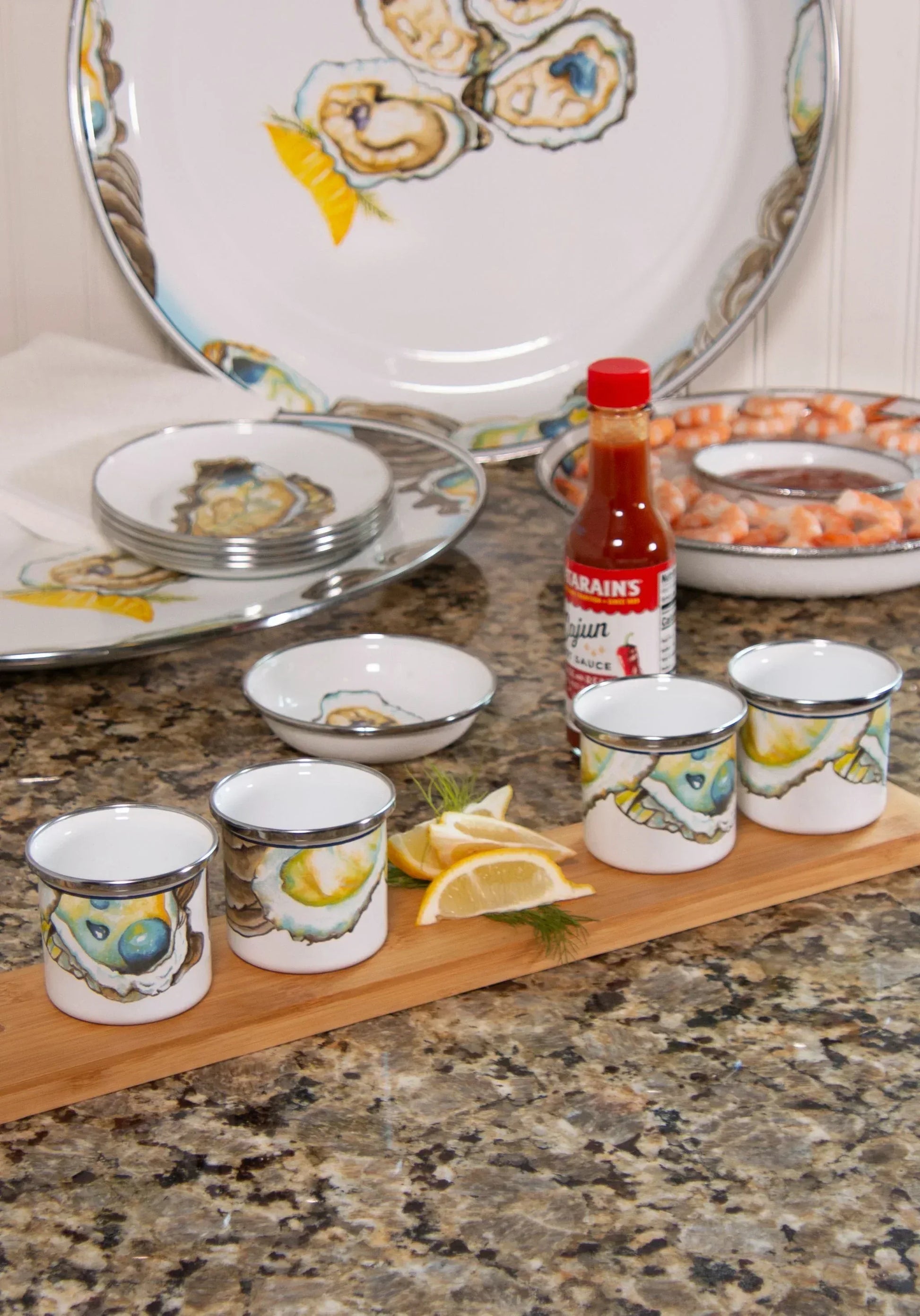 OY59S6 - Oyster Tasting Dishes - Set of 6 - Golden Rabbit Enamelware